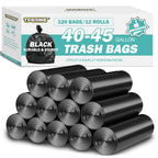 T.FORING 40-45 Gallon Trash Bags Unscented, 35'' x 40'', Black, 120 Count