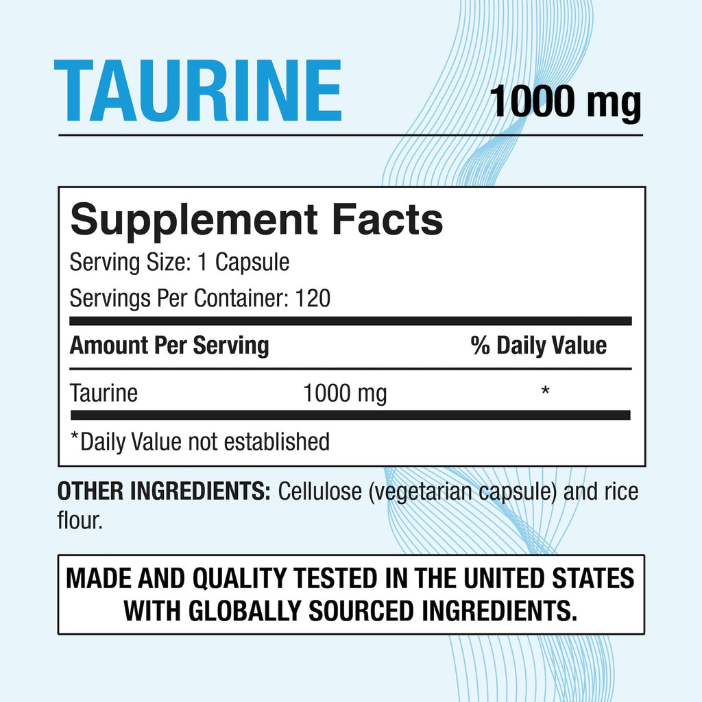 Puregen Labs Taurine 1000mg [High Potency] Total 240 Veg Capsules | No Harmful Additives | Non-GMO, NO Gluten and Dairy - 240 Servings
