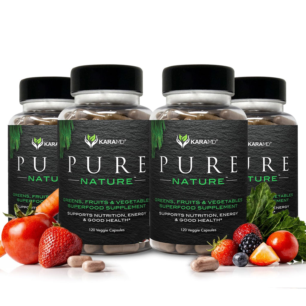 KaraMD Pure Nature | Greens, Fruit and Veggies Supplement | Vitamins, Fiber & Antioxidants | 20 Fruits and Vegetables Supplements for Energy & Digestion | Gluten Free & Vegan Friendly (4-Pack)