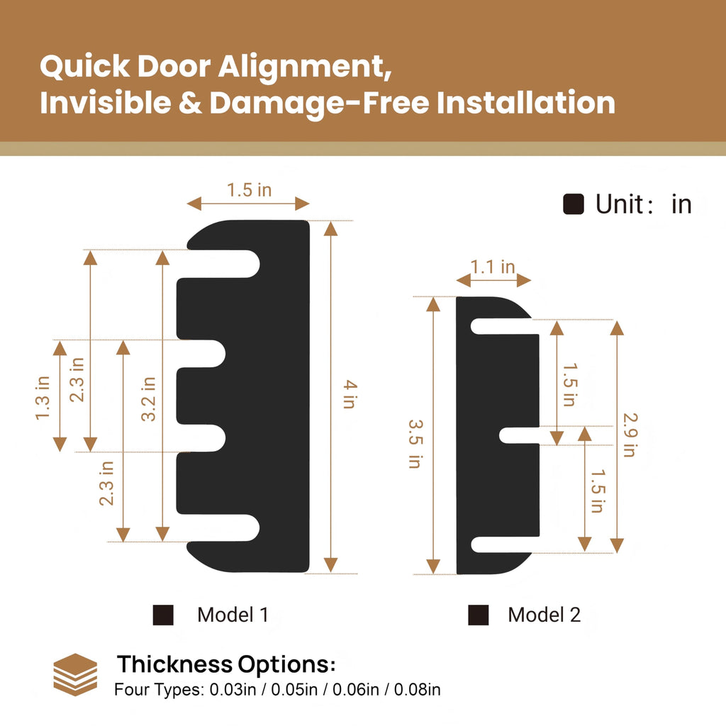 36pcs Door Hinge Shims 4 inch,Black Hinge Spacers,Thickness Adjustable Spacer for Doors, Adjusting The Spacing to Align,Can Be Trimmed (36, L4in/T0.05in)