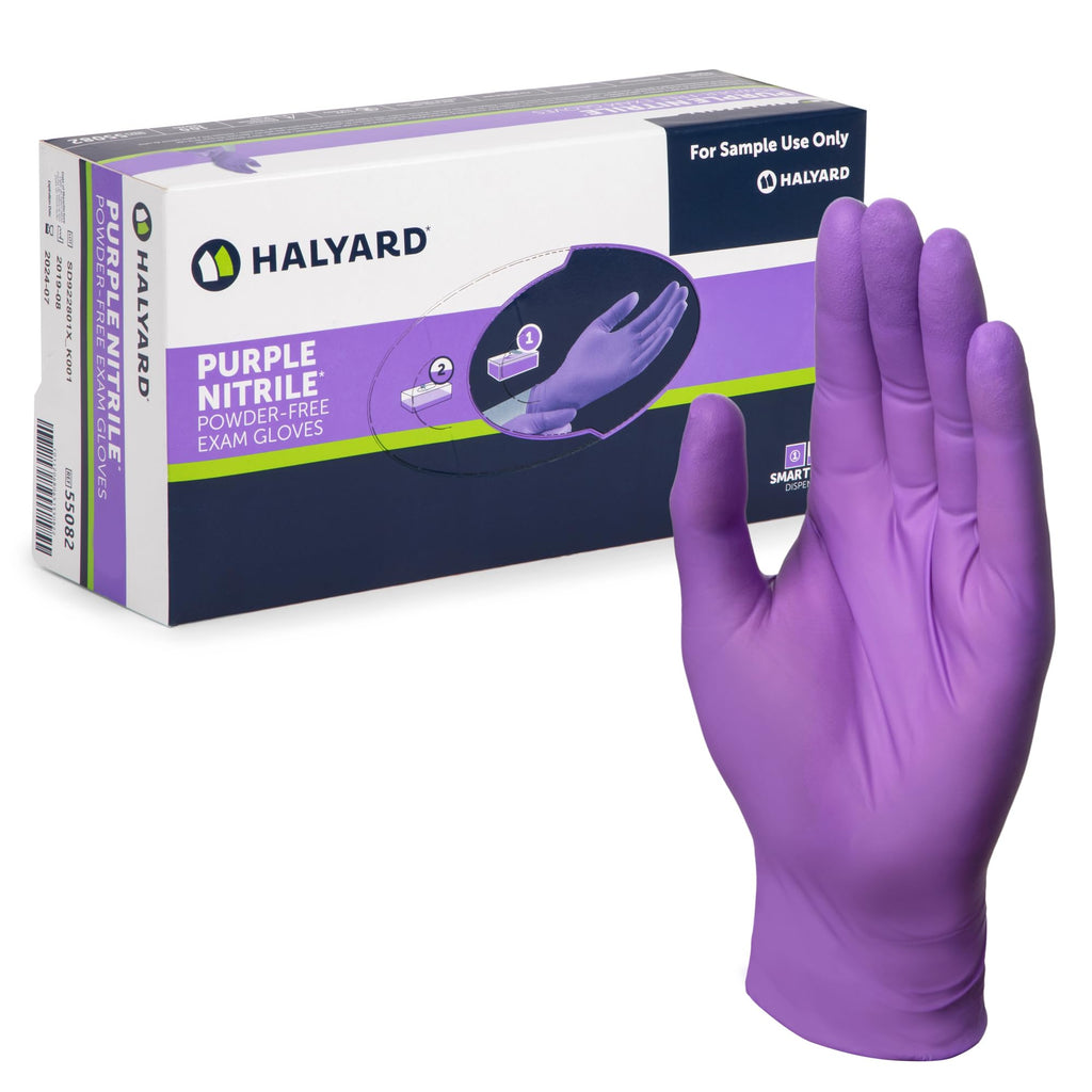 HALYARD PURPLE NITRILE Gloves Powder Free Disposable Medical Exam Gloves Dental Chemo Protection 5.9 mil 9.5 In Cuff Small Size 55081 (1 Box 100)