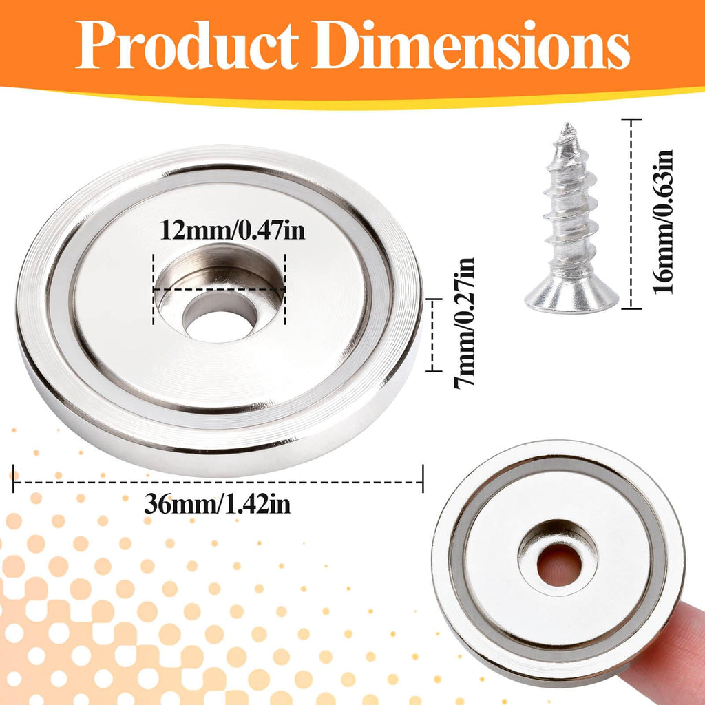 28Pcs Super Strong Magnets with Holes, 1.42" Waterproof Heavy Duty Rare Earth Magnets with Screws, Large Round Base Cup Magnet with Countersunk Hole for Mounting, Holding Tools