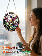 Hummingbird Stained Glass Suncatcher Window Hanging Flowers Gifts for Mom
