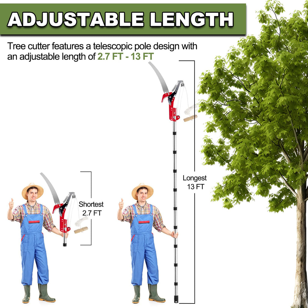13ft Pole Saws for Tree Trimming, Lightweight Stainless Steel Tree Trimmers Long Handle Pruner, Tree Pruner Extendable, Manual Pole Cutter for Yard Garden Patios Trees Branches Cutting