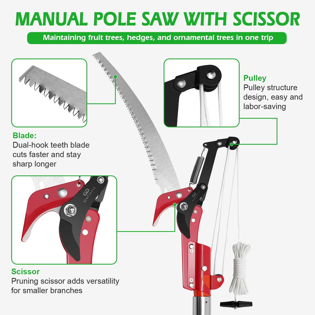 Manual Pole Saw, 27 Ft Tree Pruner with Scissors