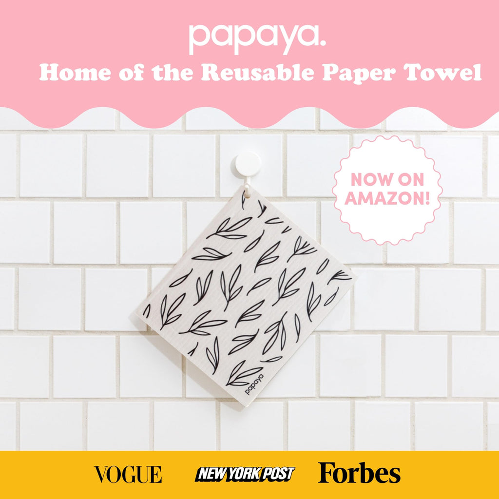 Papaya Reusable Paper Towels, Premium Swedish Dishcloths with Hook, Non-Scratch Reusable Paper Towel, 1 Sheet Replaces 17 Rolls - 2 Sheets, 1 Hook
