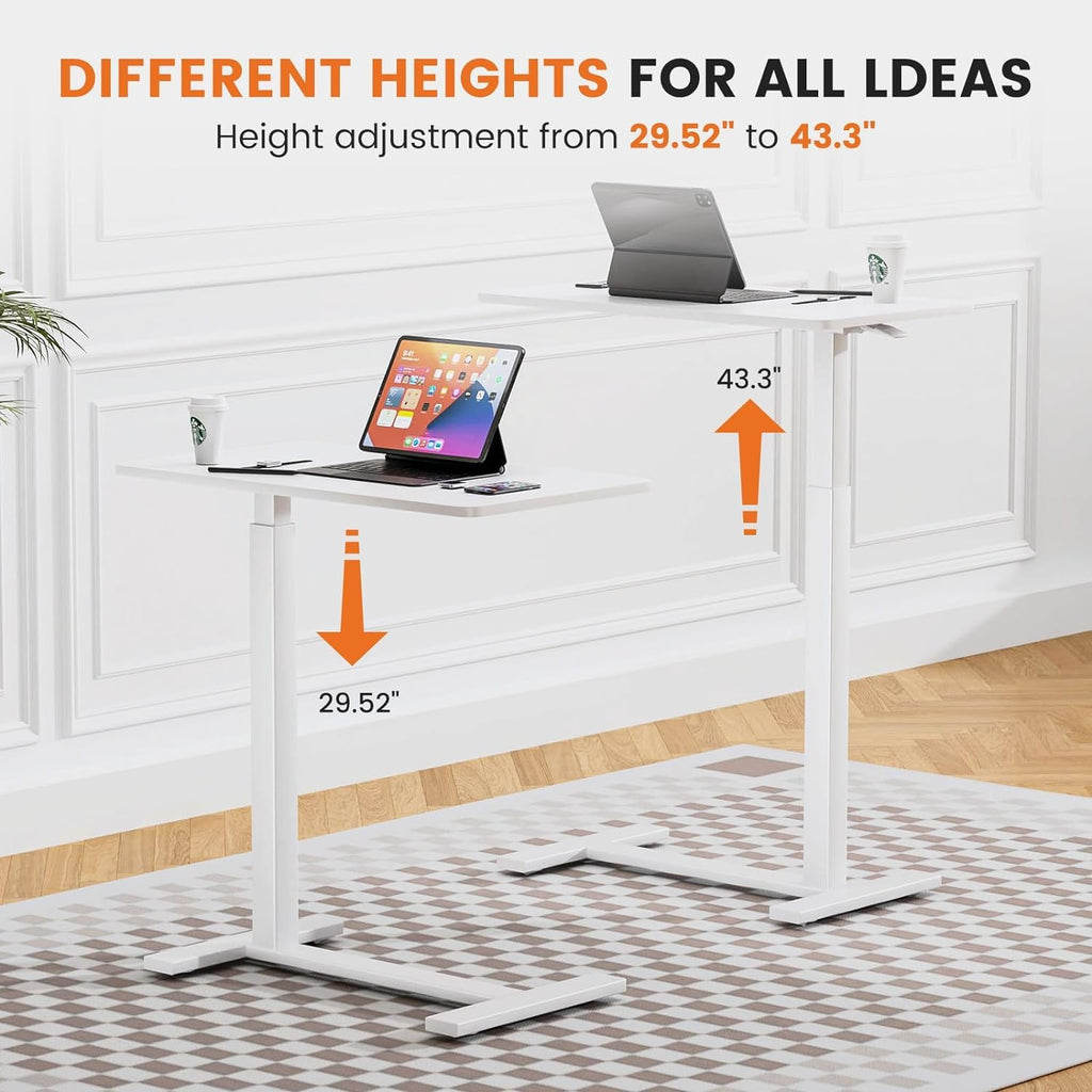 Sweetcrispy Overbed Bedside Table with Wheels, Adjustable Hospital & Home Use Bed Rolling Laptop Table, Mobile Standing Desk, White