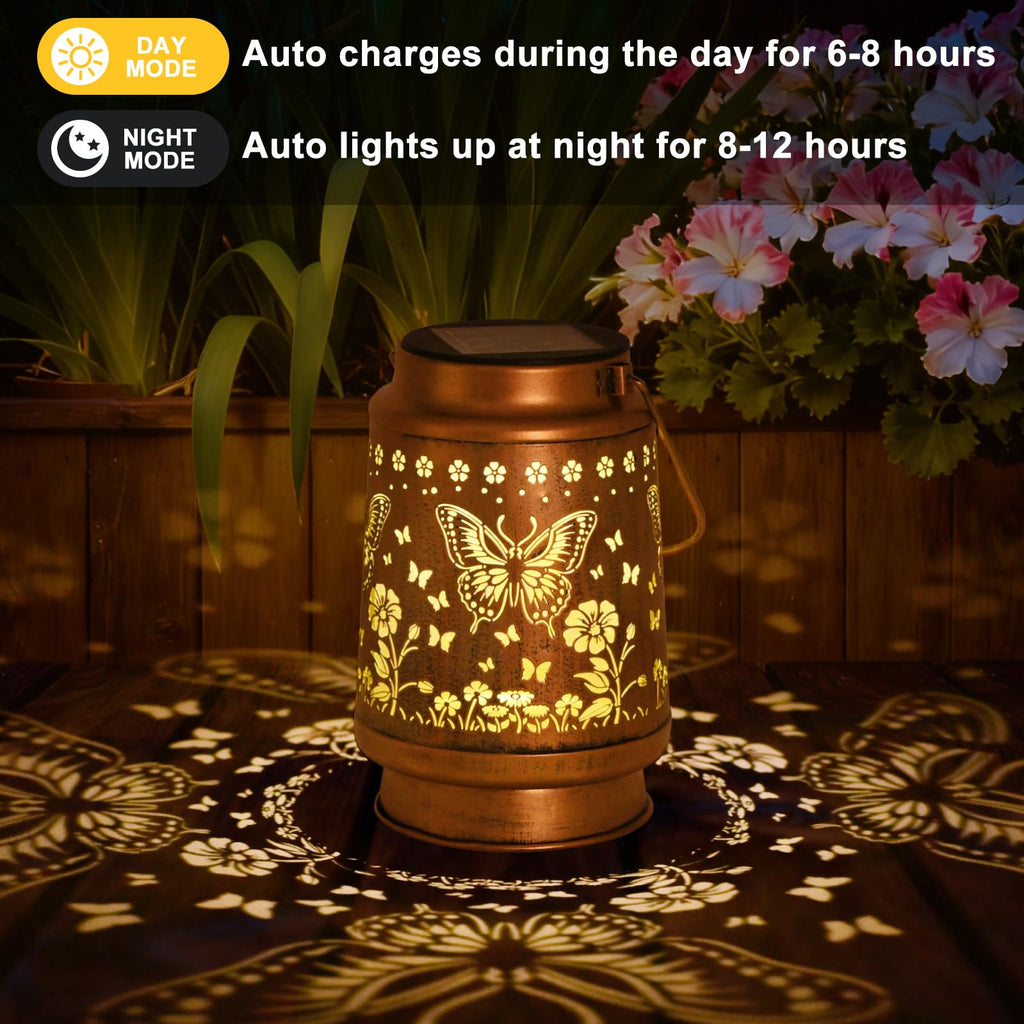 2Pack Solar Lights Solar Lanterns Outdoor Waterproof - Butterfly Garden Decor Birthday Gifts for Women Mom Grandma Butterflies Decoration Outside for Yard, Patio, Backyard, Porch