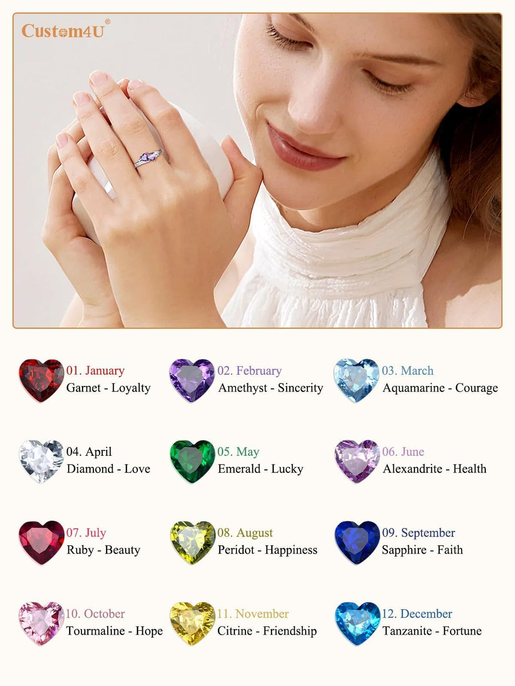 Custom4U Sterling Silver Rings for Women Personalized Name Ring