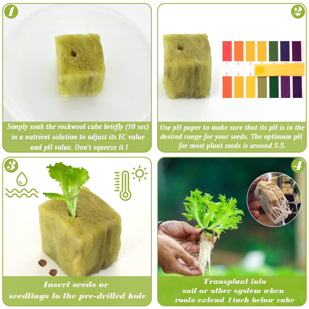 Halatool 1.5 in Rockwool Cubes for Hydroponics, 196 Plugs Seed Starter Cube