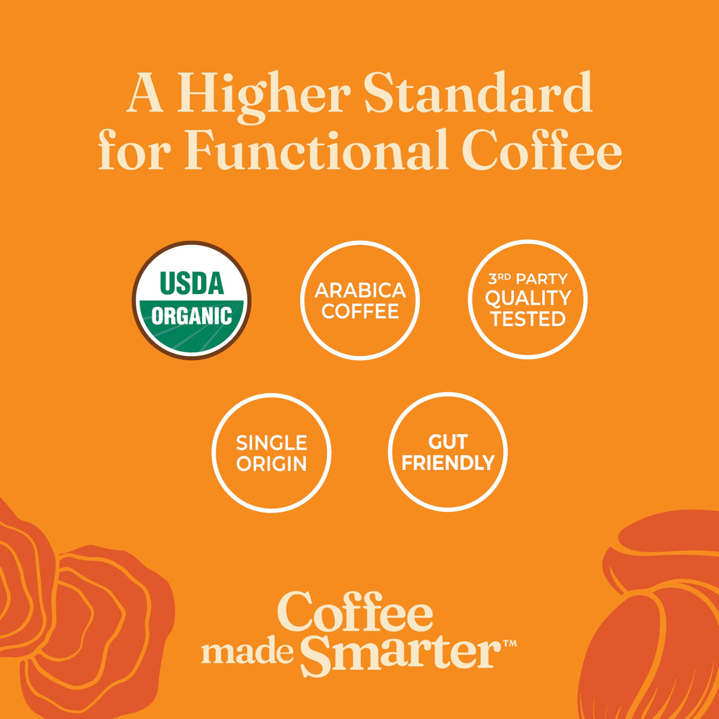 Four Sigmatic Organic Focus Mushroom Ground Coffee | Dark Roast, Organic Coffee with Lion's Mane & Chaga Mushroom for Mental Clarity & Energy Support | 12oz Bag