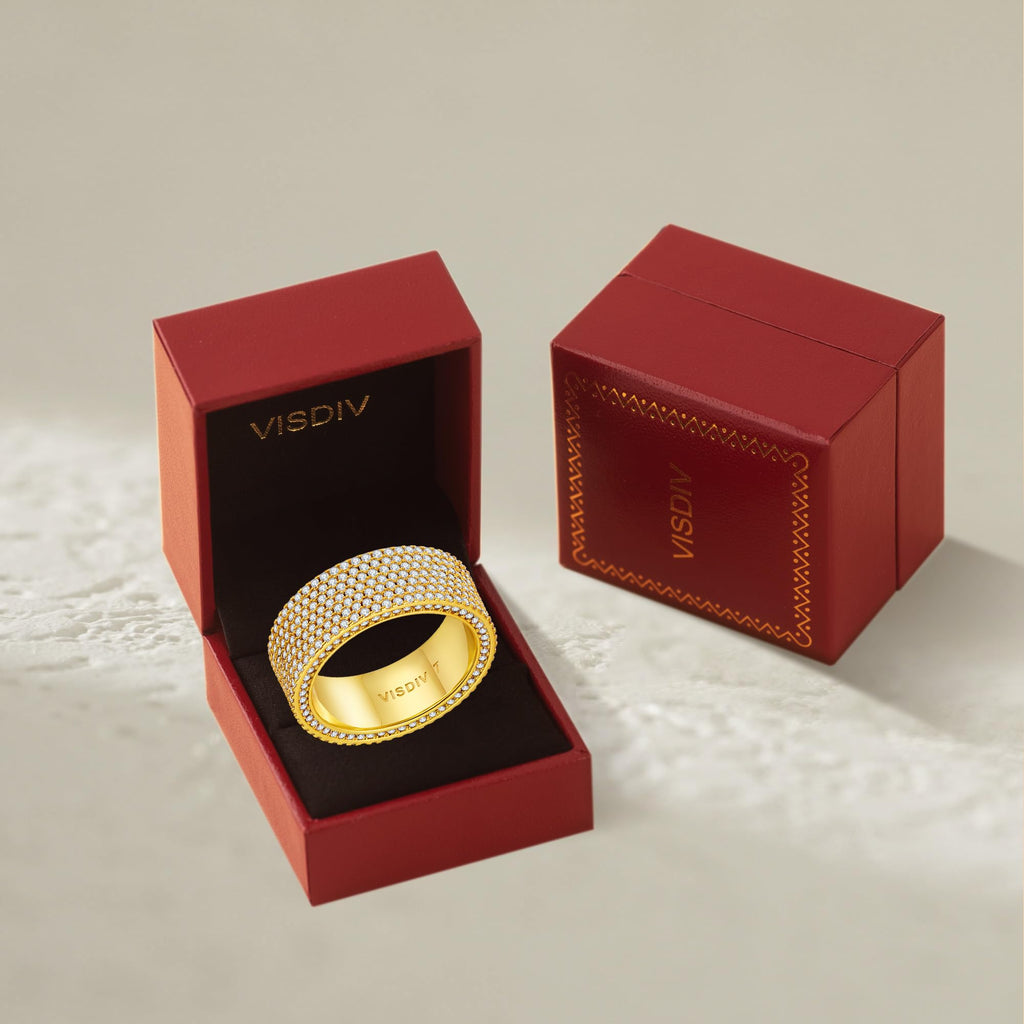 VISDIV Gold Wedding Rings for Women 925 Sterling Silver CZ Bands Rings