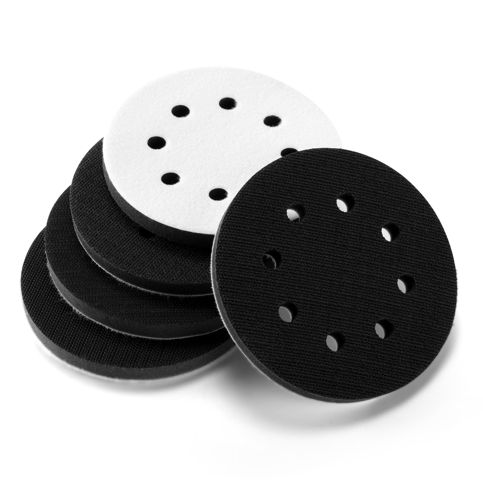 POLIWELL 5-Inch 8 Holes Interface Pad Hook and Loop 5" Soft Density Sponge Cushion Buffer Backing Pad (Pack of 5)