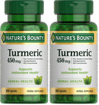 Nature's Bounty Turmeric Capsules, Herbal Supplement with Plant-Based Antioxidants, 450 Mg, 60 Count (Pack of 2)