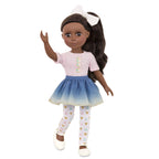 Glitter Girls – 14-Inch Fashion Doll – Long Brown Hair & Brown Eyes – Top & Blue – Ombre Skirt With Gold Glitter – Medium – Dark Skin Tone – 3+ Years– Keltie
