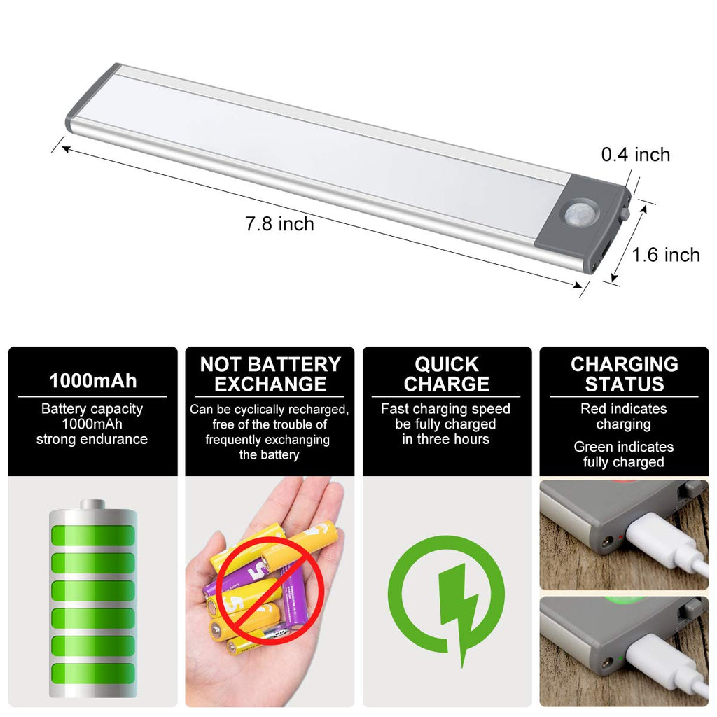 30-LED Motion Sensor Cabinet Light,Under Counter Closet Lighting, Wireless USB Rechargeable Kitchen Night Lights,Battery Powered Light for Wardrobe,Cabinet,Cupboard（Warm Light）-2Pack