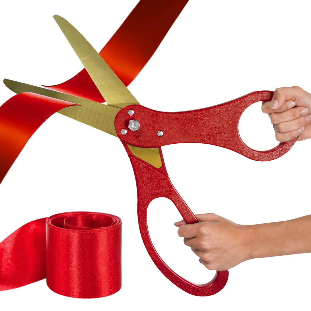 Red Ribbon Cutting Ceremony Kit – 20 Ribbon Cutting Scissors with Gold Blade and Satin Ribbon Red for Inaugurations & Special Events