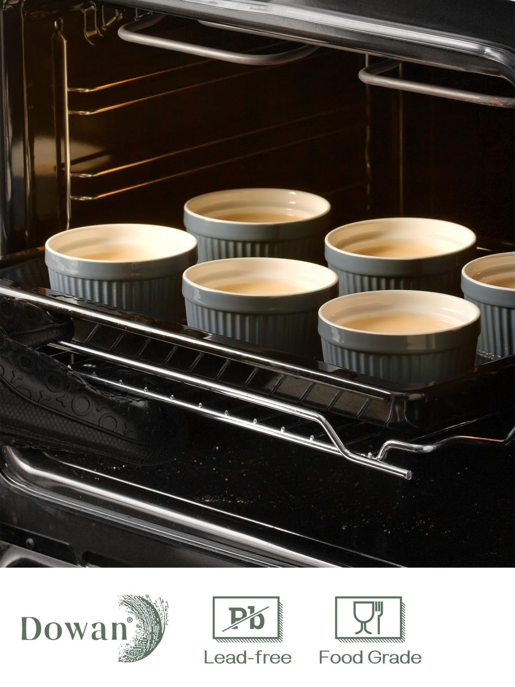 DOWAN 8 oz Porcelain Ramekins Bowls for Souffle, Creme Brulee, Classic Style Ramekins for Baking Oven Safe, Set of 6, Airy Blue