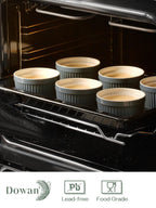 DOWAN 8 oz Porcelain Ramekins Bowls for Souffle, Creme Brulee, Classic Style Ramekins for Baking Oven Safe, Set of 6, Airy Blue
