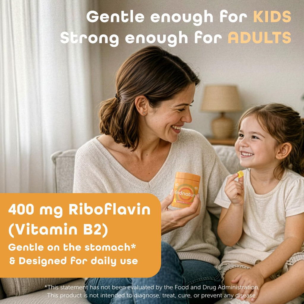 kindnature Vitamin B2 Gummies - Riboflavin 400mg Supplement for Kids & Adults - Non-GMO, Soy & Gluten-Free, Vegan Chewable Gummies (30 Day Supply)