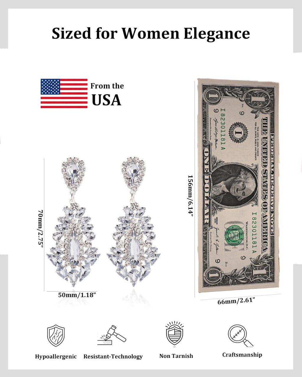 Prom Drop Chandelier Earrings for Women Dangling Bling Hypoallergenic Large Rhinestone Earrings Formal Wedding Jewelry