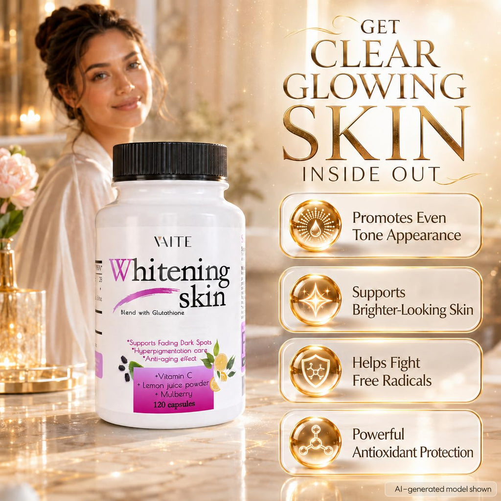 VAITE Glutathione Whitening Pills - Dark Spots & Acne Scar Remover - Vegan Skin Bleaching Pills with Anti-Aging & Antioxidant Effect - 120 Capsules (3 Pack)