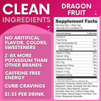Zero Sugar Dragon Fruit Electrolytes Sticks - Refreshing Hydration - Caffeine Free Energy with Natural Ingredients - Vegan, Keto & Paleo - Sugar Free Electrolytes Powder Drink Mix - 30 Sticks