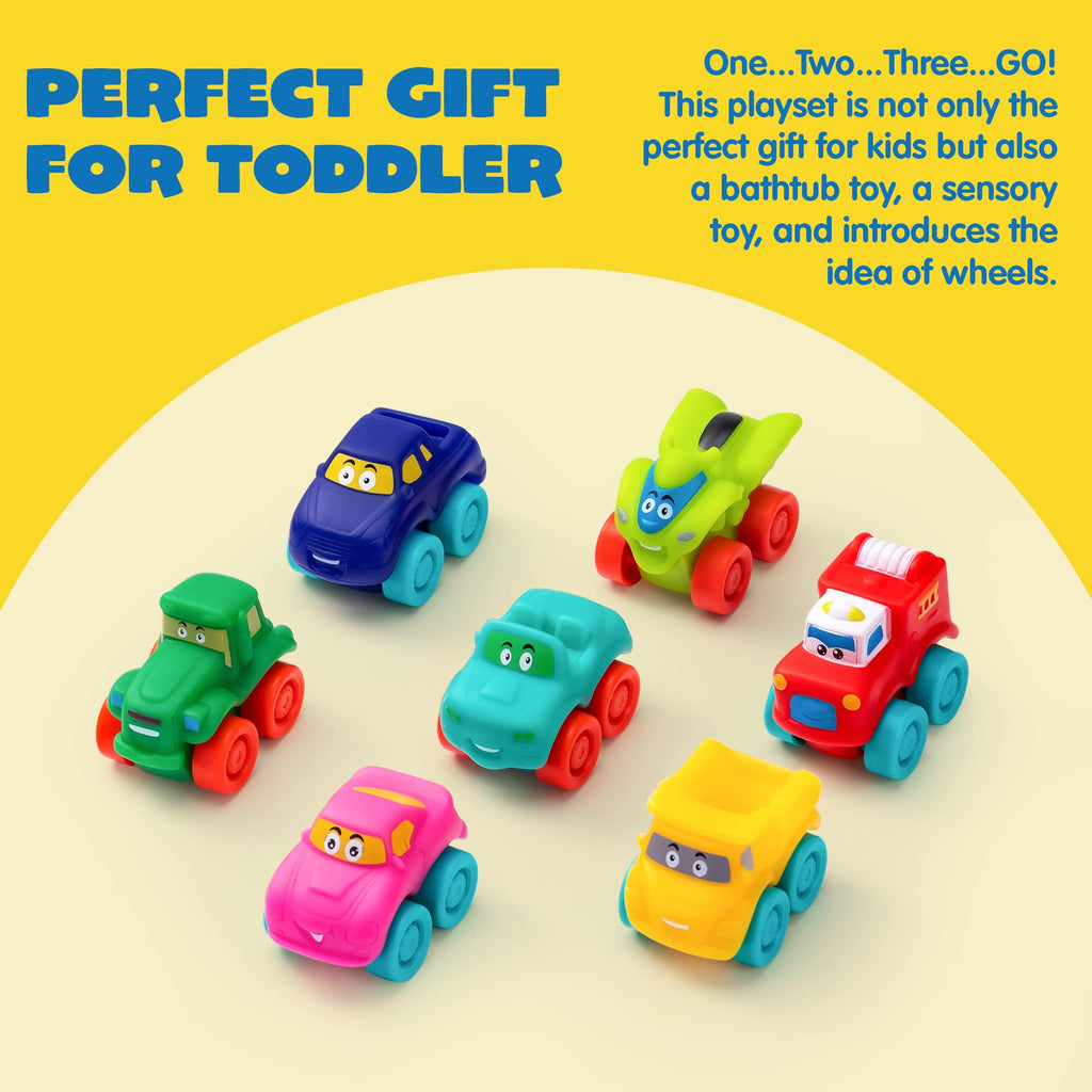 JOYIN Cartoon Cars, Soft Rubber Toy Car Set, Mini Vehicles, Bath Toy Car for Kids, Christmas Great Gift for Boys and Girls, Summer Beach and Pool Activity, Party Favors for Kids