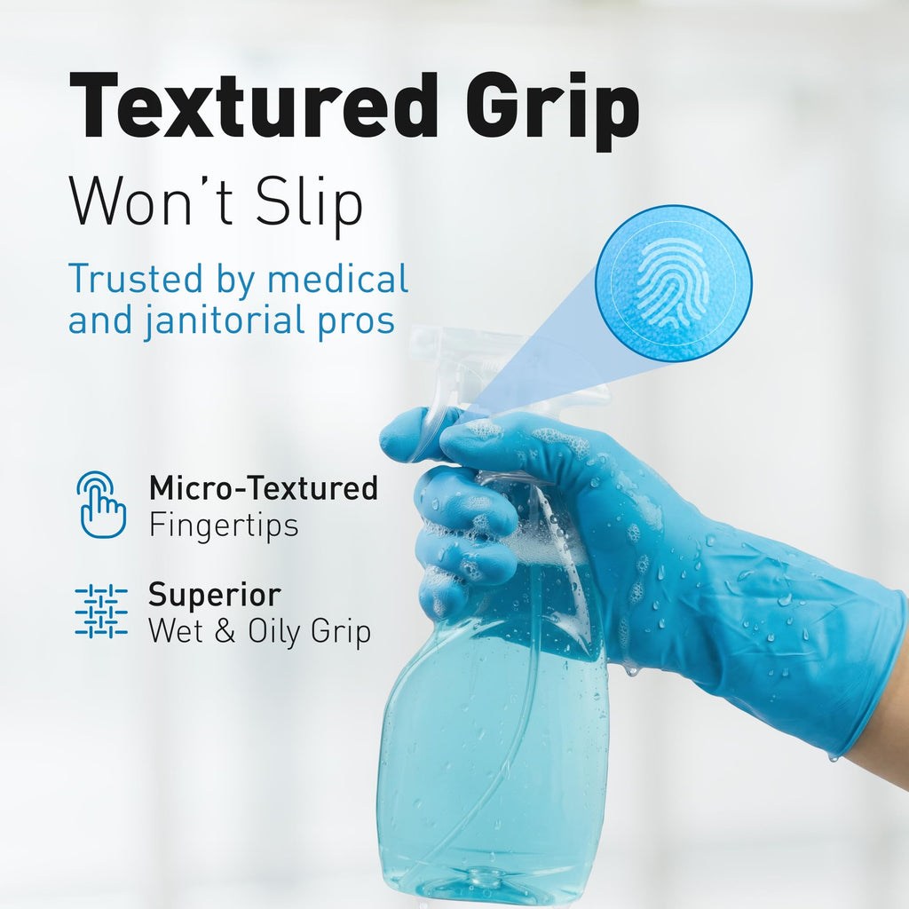 Raxwell Nitrile Dishwashing Gloves - Waterproof Gloves - Heavy Duty Dishwashing Protection - Extended Cuff Long Rubber Hand Cover - Small, Blue, 50 Count