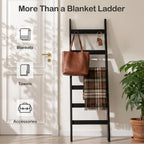 TEAKMAMA 6-Tier 5.4ft Blanket Ladder with Hooks Farmhouse Black