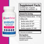 Just Thrive Probiotic & Antioxidant Supplement - 100% Spore-Based Digestive and Immune Support - Gluten Free, 30 Caps
