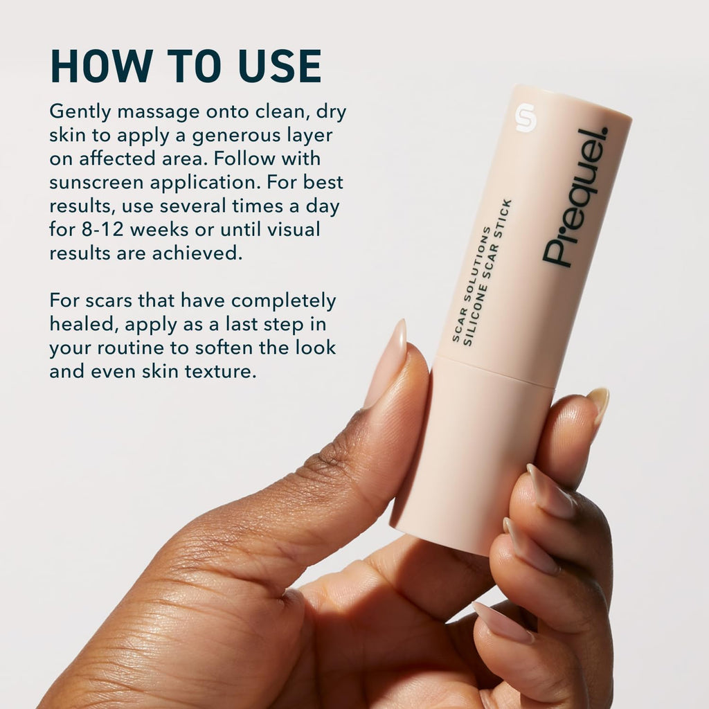 Prequel Skin Scar Solutions 60% Silicone Scar Stick. Thick Solid Velvety Film for Scars. Formula Infused with Centella Asiatica Extracts and Vitamin E. Soothing and Occlusive