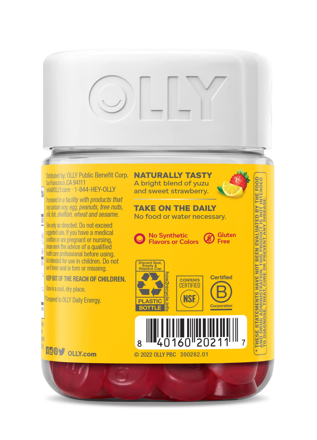 OLLY Extra Strength Daily Energy Gummy, Caffeine Free Cellular Energy Production,* 1000 mcg Vitamin B12, CoQ10, Goji Berry, Adult Chewable Supplement, Berry Yuzu Flavored, 30 Day Supply - 60 Count