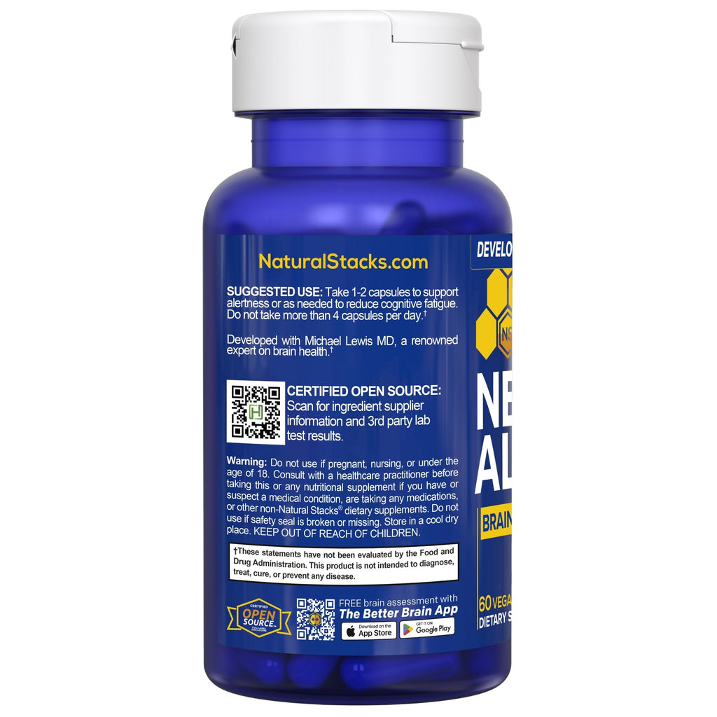 NATURAL STACKS NeuroAlert - 200mg Paraxanthine Energy Supplement - Caffeine Free Focus w/ 500mg L-Tyrosine & 100mg L-Theanine - 10mg NADH for Cellular Energy Support - 60 Paraxanthine Capsules