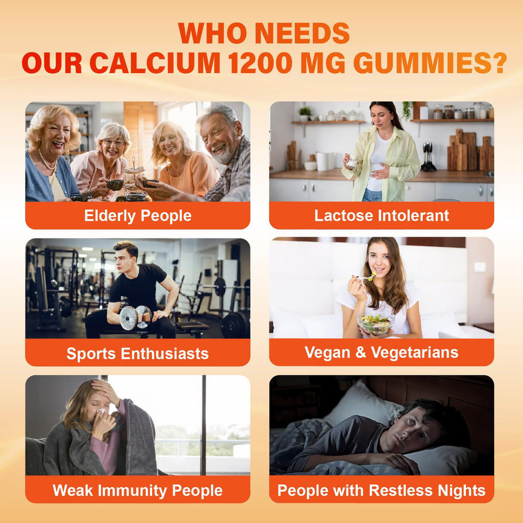 Calcium 1200 mg with Vitamin D3 Gummies for Adults - Calcium Citrate with Vitamin D3 K2, Magnesium, Zinc, Boron, Copper and Ashwagandha - Extra Absorption Calcium Supplement for Women Men