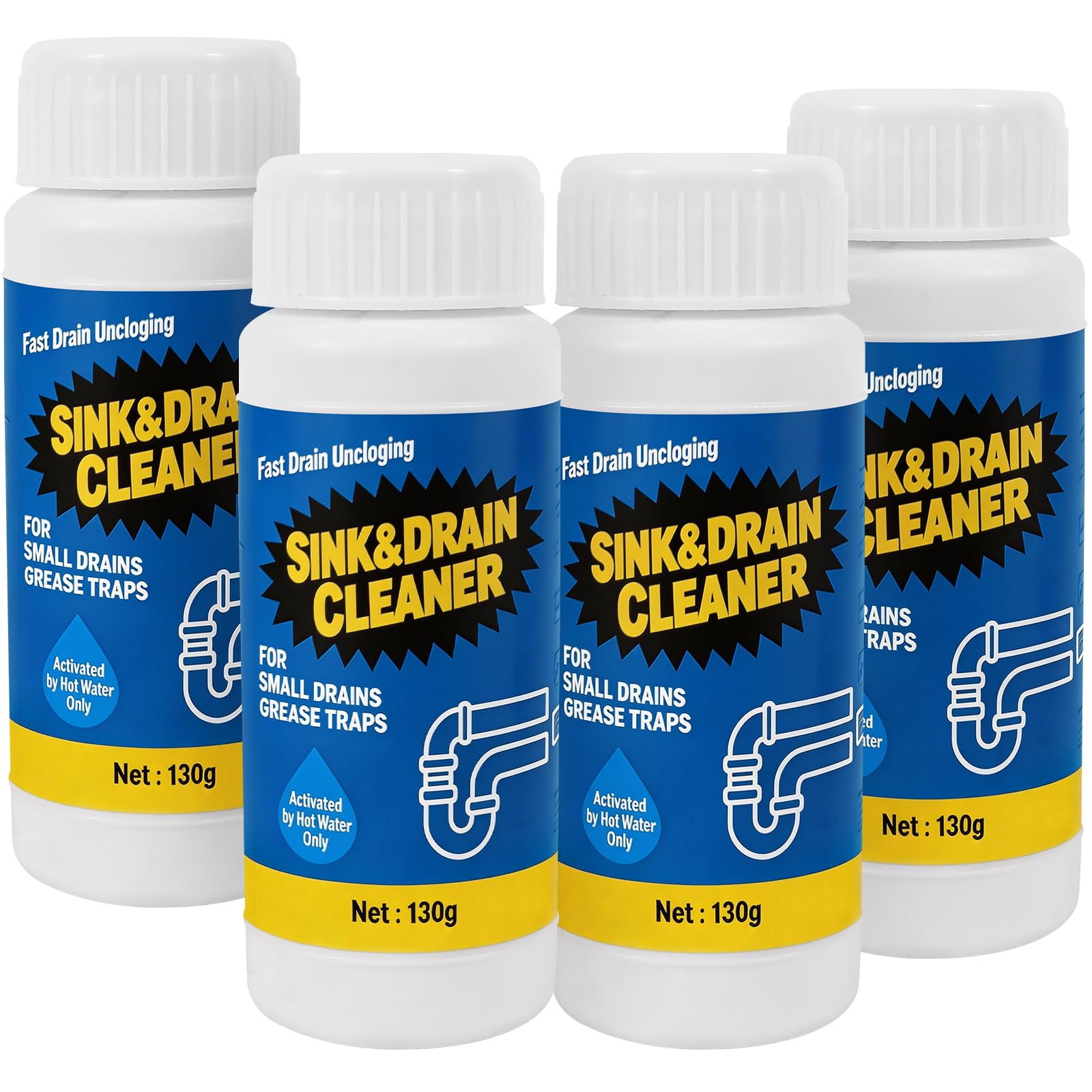 Sink Drain Cleaner Powder: Household Drain Clog Remover for Sink Shower Tub Kitchen Bathroom Pipes Floor Drains - Easy-to-Use Home Unclogging Opener (4 Pack)