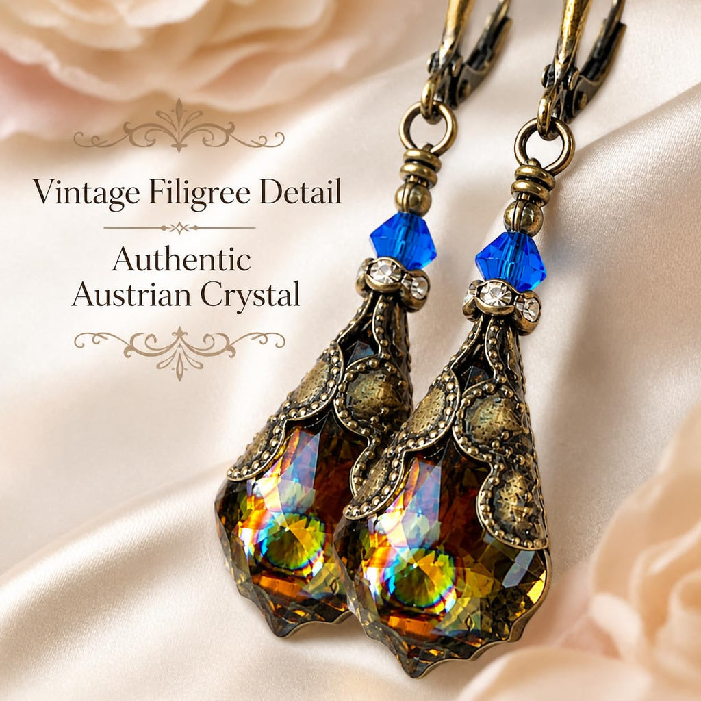HisJewelsCreations Peacock Dangle Earrings adorned with Swarovski® Crystals