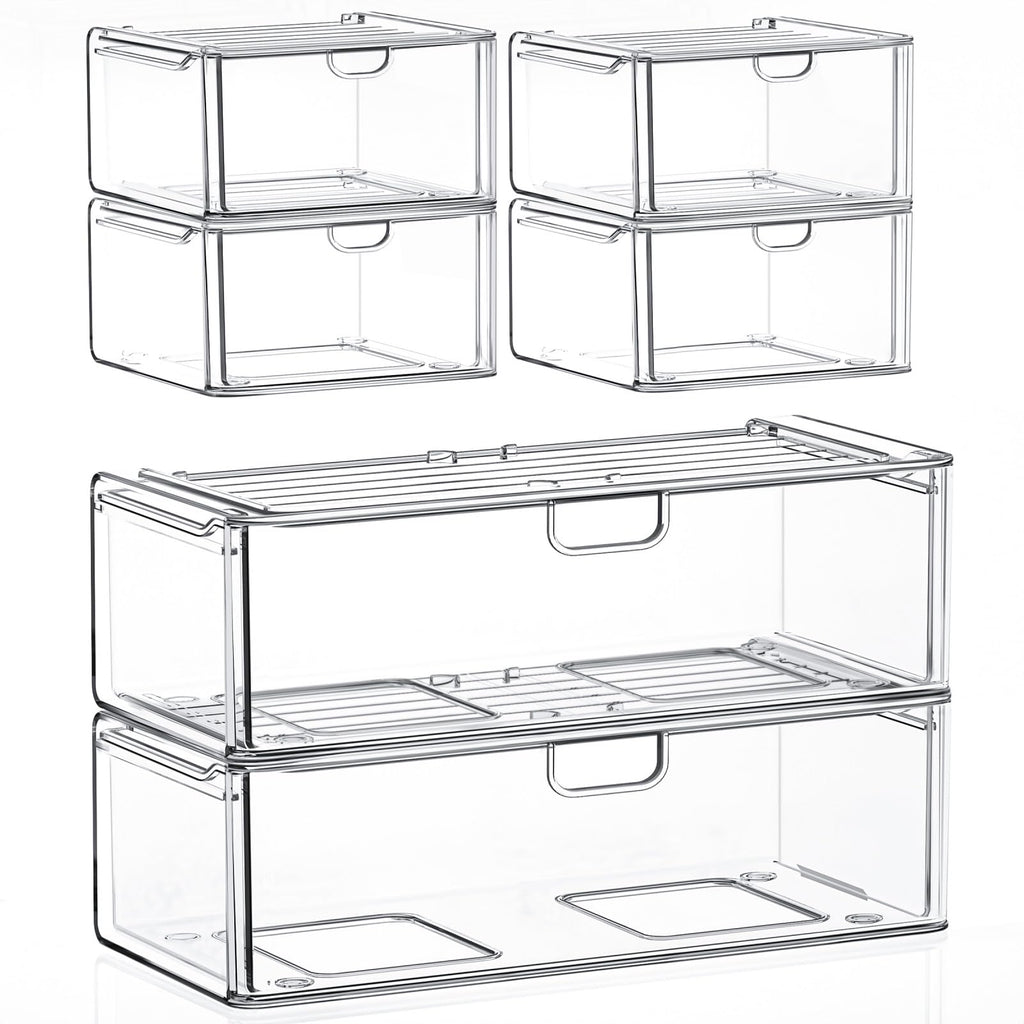 caktraie 6-Pack Acrylic Stackable Storage Drawers for Vanity, Desk, Bath