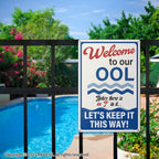 MOLESS 2 Pack Pool Signs – 12x8 Inch Welcome To Our Ool & Funny Pool Rules Sign Safety, Durable 0.040 Aluminum, Easy to Mount, PSP-2401