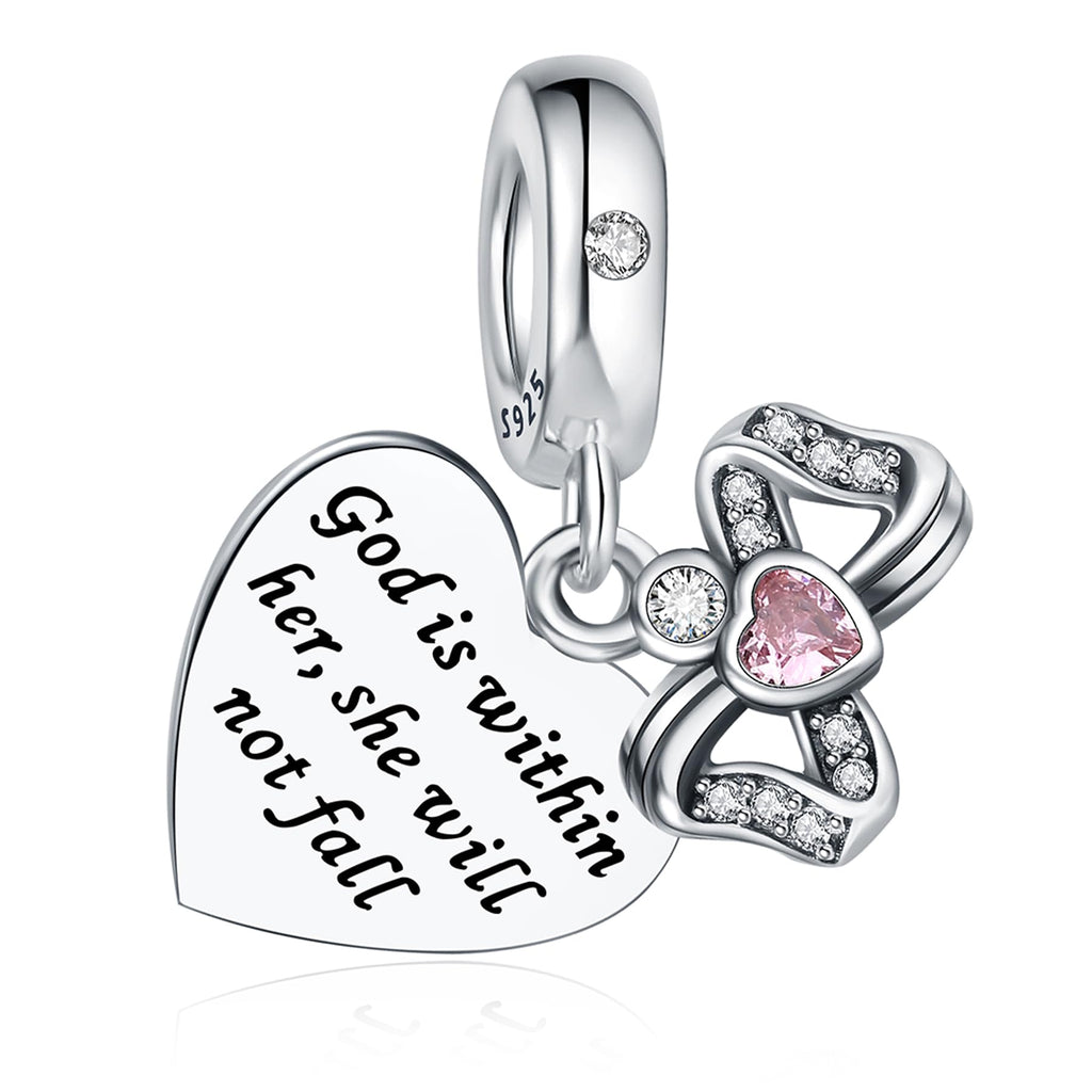 CLYQCL 925 Sterling Silver Charms Fit Pandora Charms Bracelet God Has You In His Arms I Have You In My Heart Fit Wife Daughter Mother's Day Christmas Birthday Gift