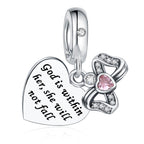 CLYQCL 925 Sterling Silver Charms Fit Pandora Charms Bracelet God Has You In His Arms I Have You In My Heart Fit Wife Daughter Mother's Day Christmas Birthday Gift