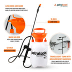 PetraTools HD101 Garden Pump Sprayer, 52-in Long Hose & 2 Nozzles, 1 Gallon