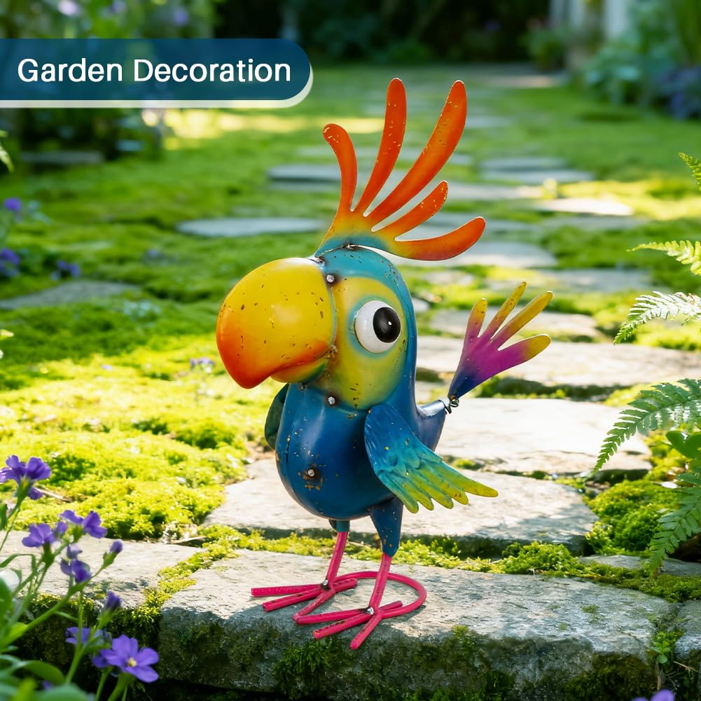 ViteenLight 15" Metal Parrot Statue Outdoor Garden Decor