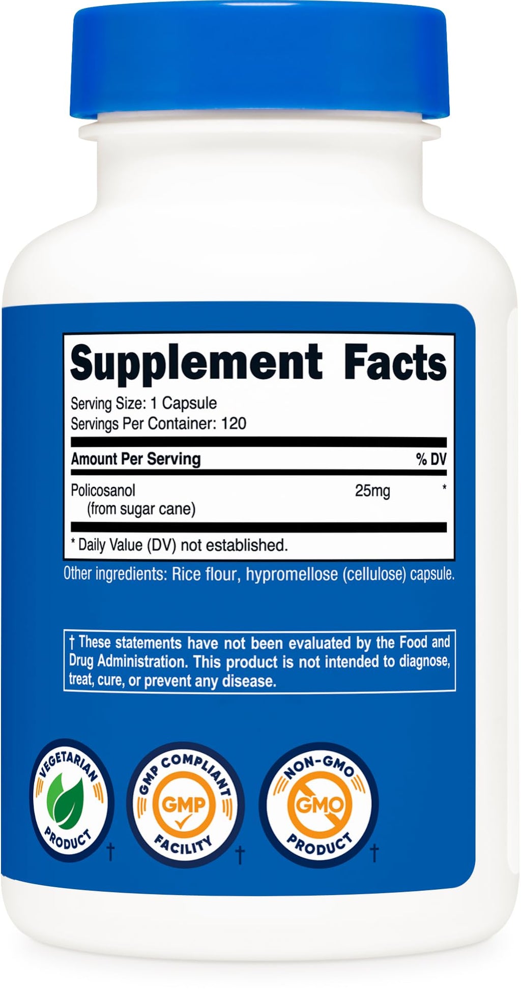 Nutricost Policosanol 25mg, 120 Capsules - Gluten Free, Non-GMO, and Vegetarian Friendly
