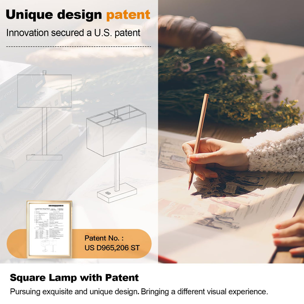 21" Touch Bedside lamps with 2 USB & AC Outlets, 3-Way Dimmable Bedside Table Lamps Set of 2 for Bedroom Living Room Office Reading, Gray Shade Lamps for Night Stands, 5000K LED Bulbs Included