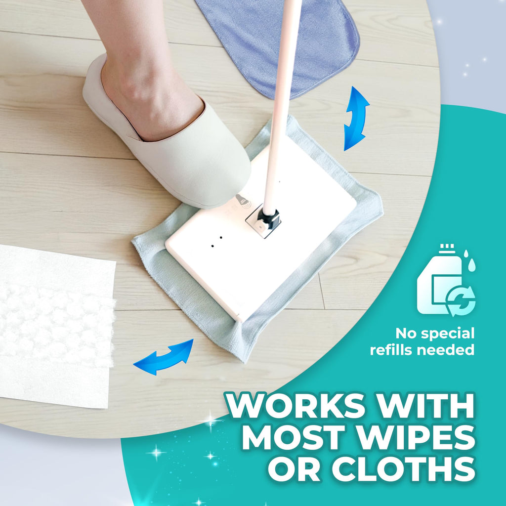 EASY TAP MOP Hands-Free Flat Floor Mop & Sweeper - Foot-Tap Lock System Compatible with Most Pads - 360 Swivel & Adjustable Aluminum Handle - Includes Baking Soda Wet Wipes & 3D Microfiber Cloth