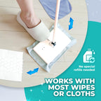 EASY TAP MOP Hands-Free Flat Floor Mop & Sweeper - Foot-Tap Lock System Compatible with Most Pads - 360 Swivel & Adjustable Aluminum Handle - Includes Baking Soda Wet Wipes & 3D Microfiber Cloth