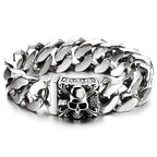 COOLSTEELANDBEYOND Men's Stainless Steel Cuban Link Curb Chain Bracelet With Skull Box Clasp, Heavy and Sturdy Biker Gothic Punk Jewelry Gift