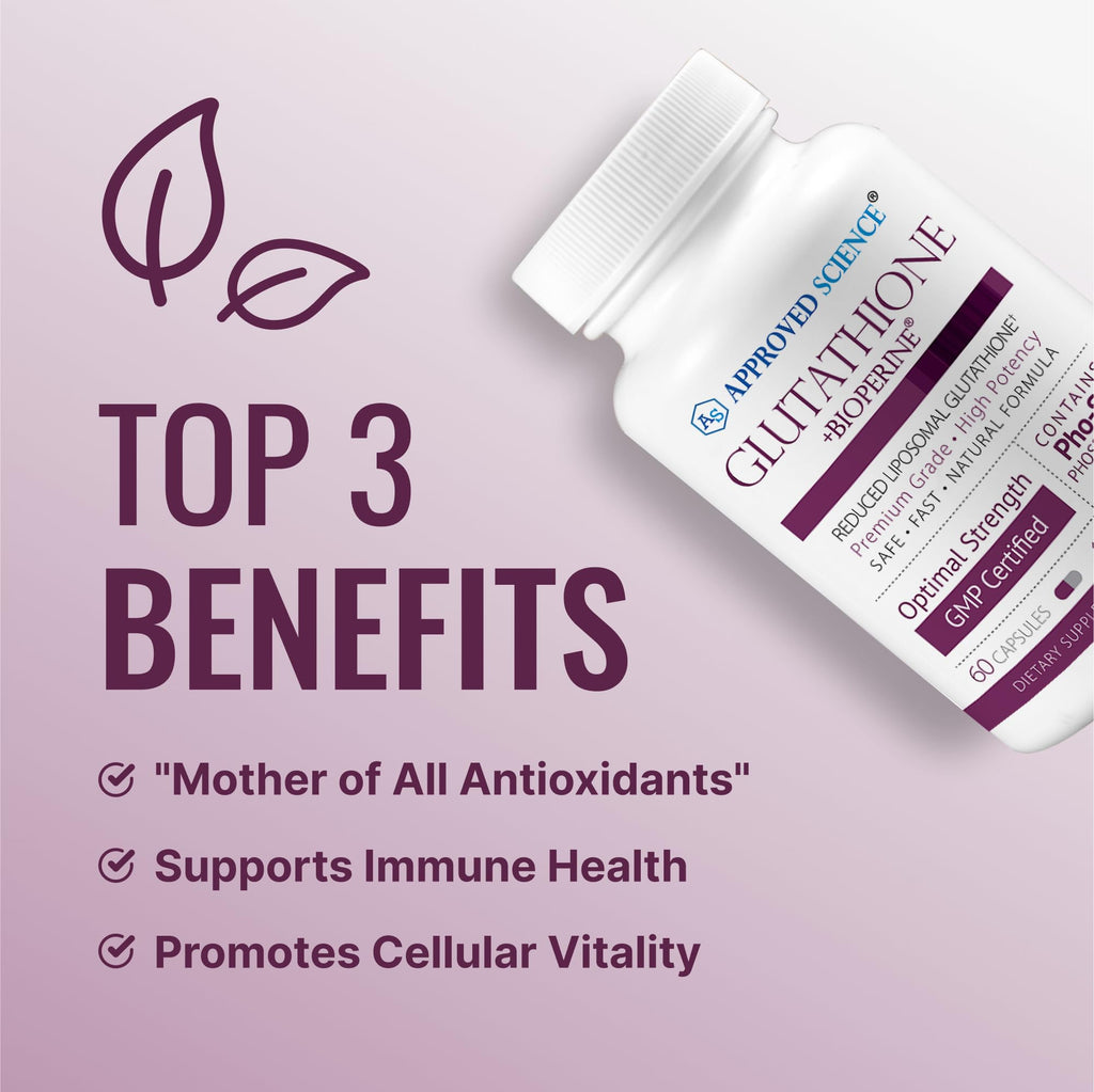 Approved Science® Glutathione - 500 mg - Phospholipid Complex, Vitamin C, Bioperine - Top Antioxidant to Help Neutralize Free Radical - Vegan Friendly - 60 Capsules per Bottle - 3 Bottles