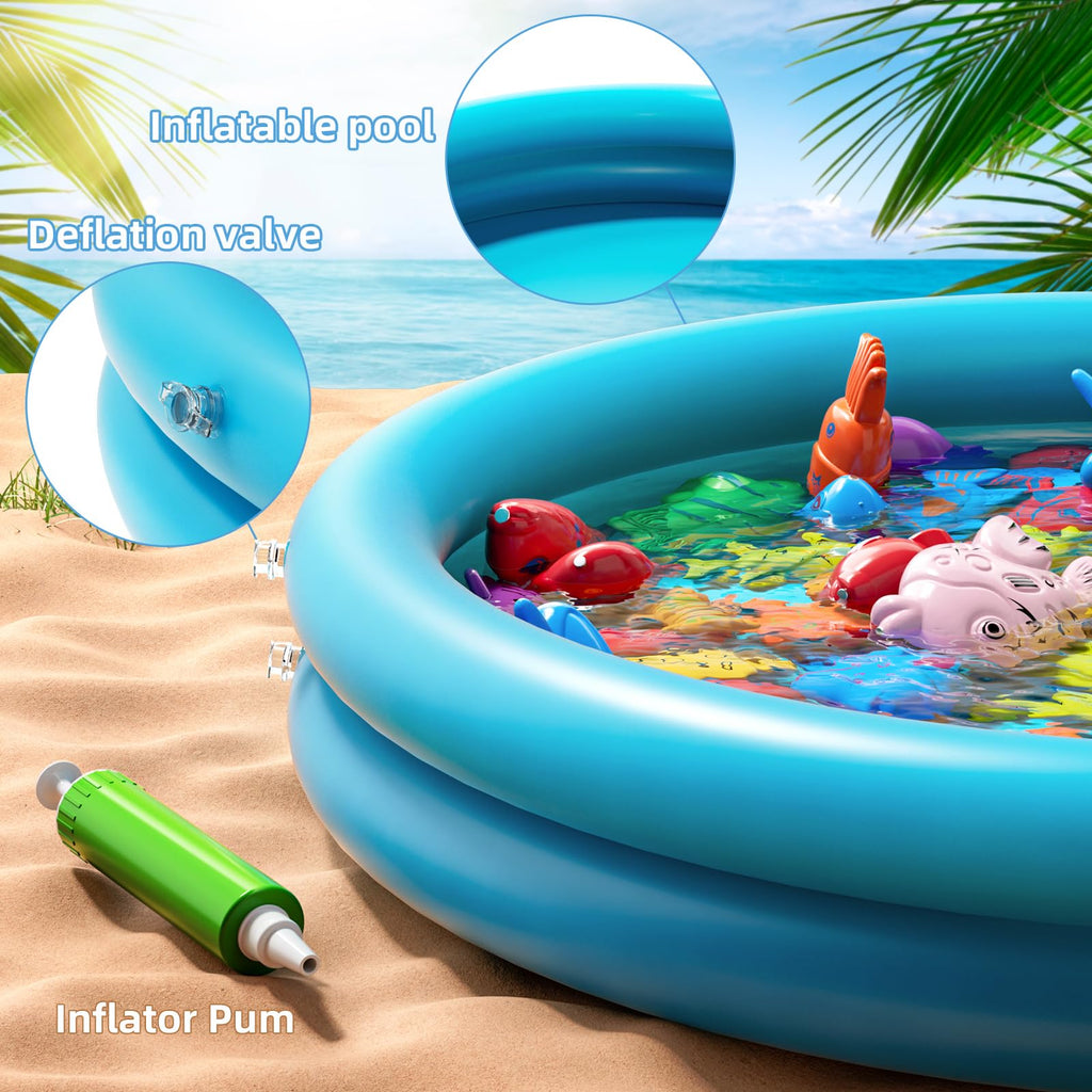 NIPLOOOW Pool Fishing Toys Games, Water Table Bathtub Toy with Inflatable Pool Pole Rod Net Plastic Floating Fish, Birthday Gifts for Kids Age 3 4 5 6 Year Old,Kids Outdoor Toys